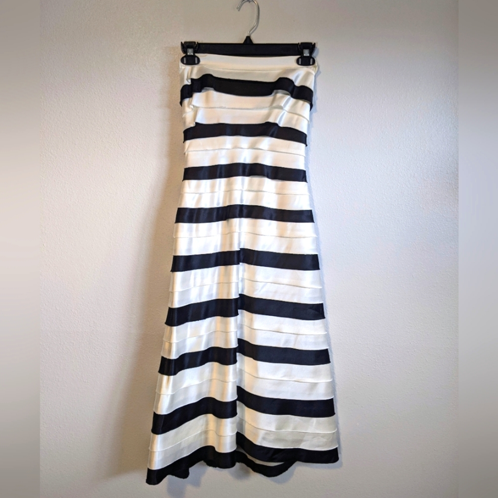 BCBGMaxAzria A-line strapless semi-formal black and white dress